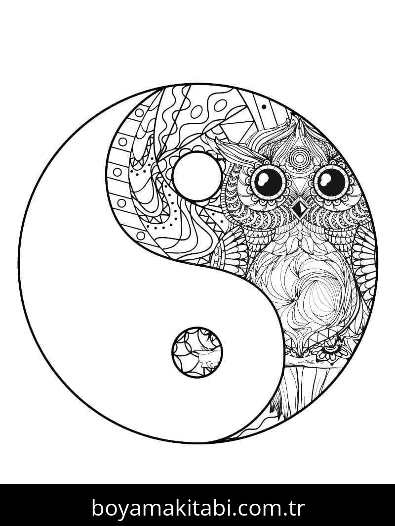 Yin Yang boyama sayfası – basit çizim, kolay boyama