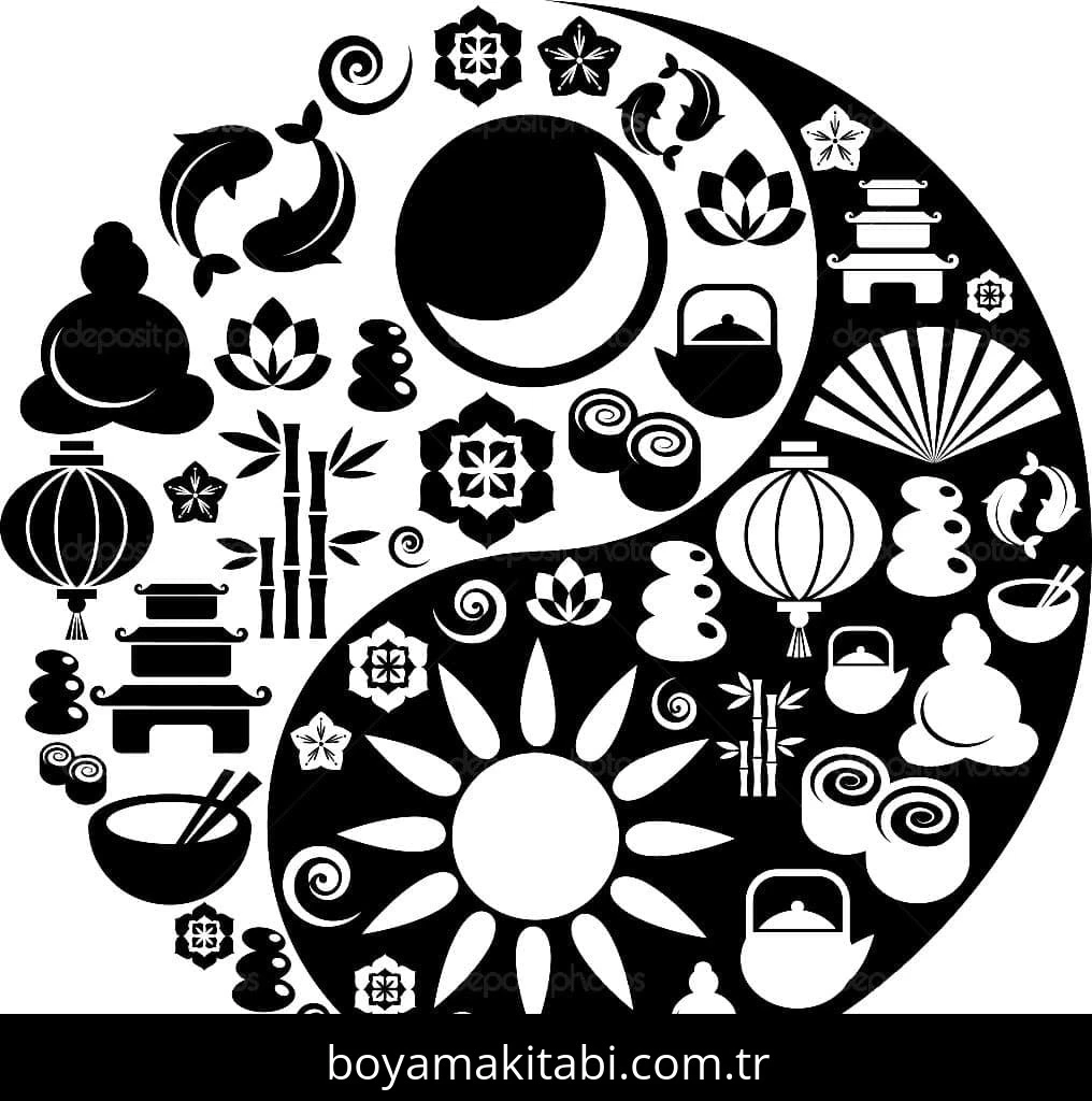 Yin Yang boyama sayfası – yaratıcılık, eğlenceli etkinlik