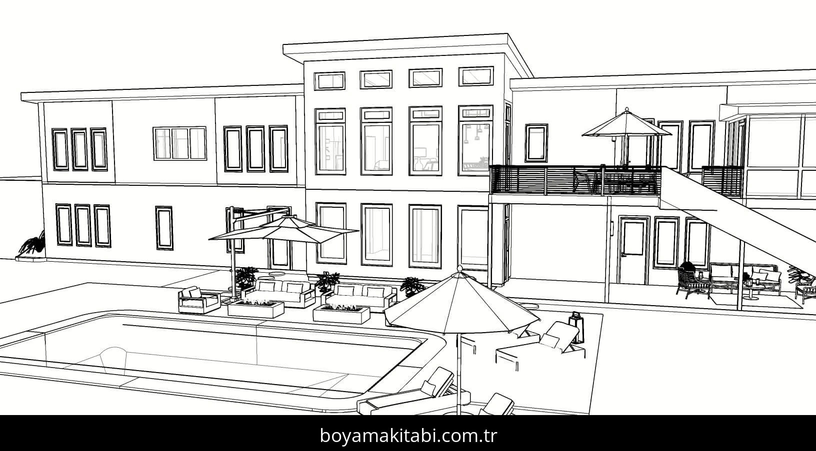 Evler boyama sayfası – keyifli zaman, renkli çizimler