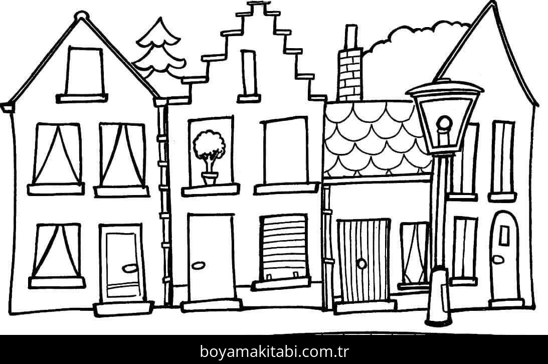 Evler boyama sayfası – evde etkinlik, ücretsiz yazdır