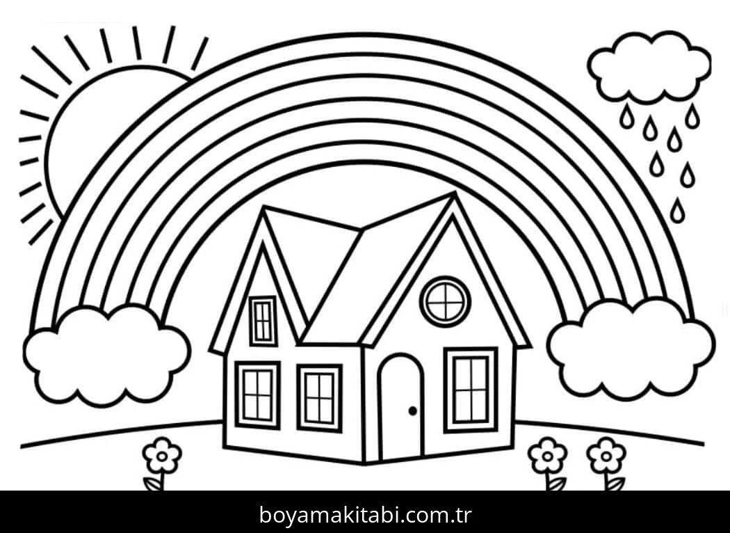 Evler boyama sayfası – el becerilerini geliştirir, boyama çalışması