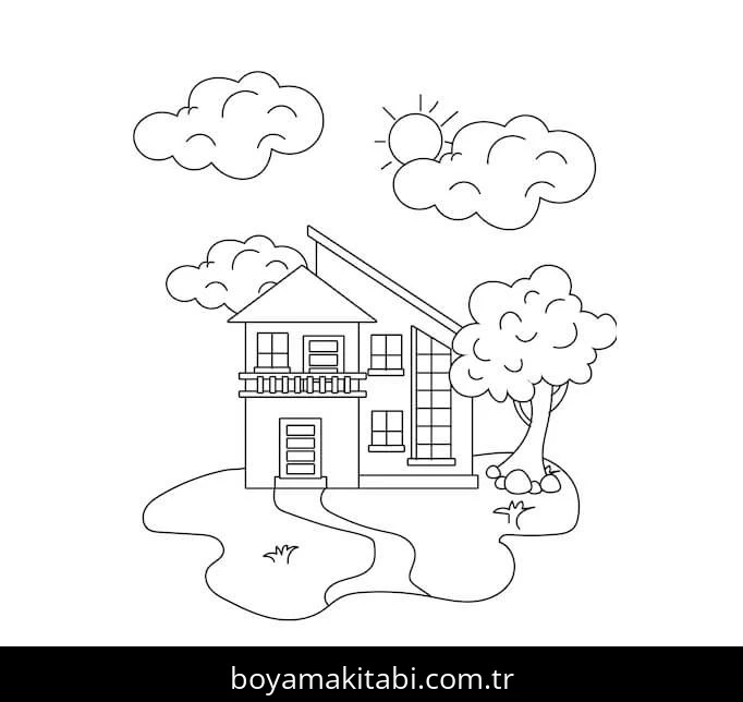 Evler boyama sayfası – keyifli zaman, renkli çizimler