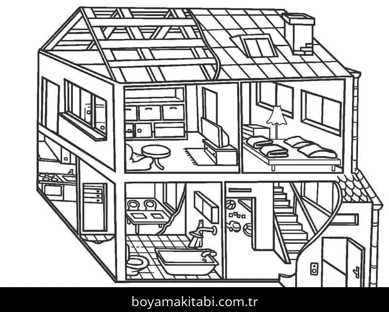 Evler boyama sayfası – eğlenceli etkinlik, el becerilerini geliştirir