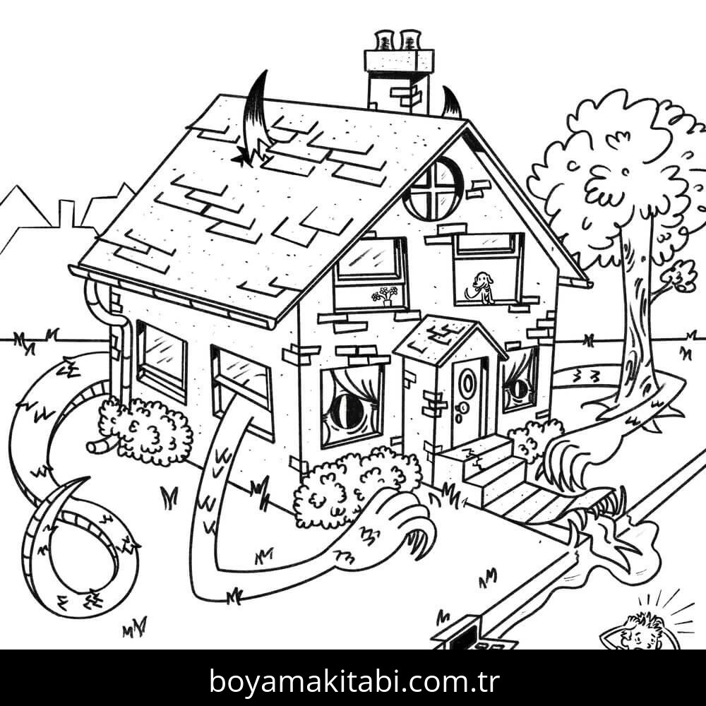 Evler boyama sayfası – boyama etkinliği, çocuk aktivitesi
