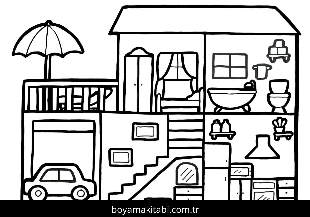 Evler boyama sayfası – eğitici aktivite, yaratıcılık