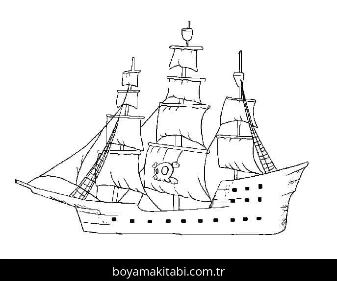 Gemi boyama sayfası – renkli çizimler, okul öncesi