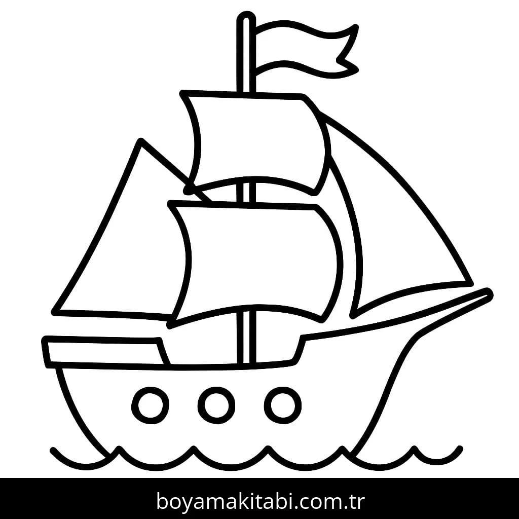 Gemi boyama sayfası – çocuklar için, çizgi film temalı