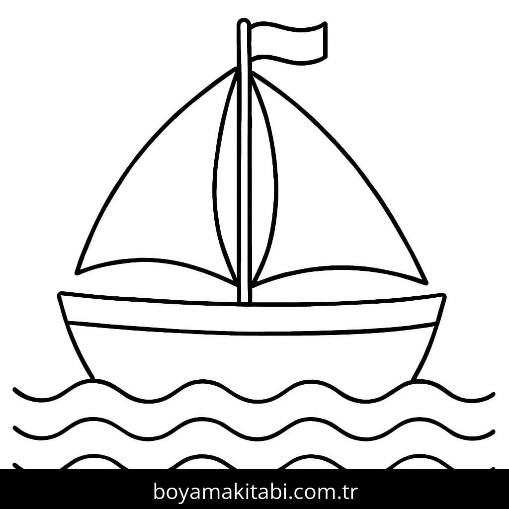 Gemi boyama sayfası – çizgi film temalı, basit çizim