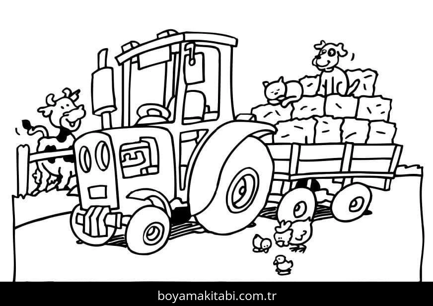 Traktör boyama sayfası – kolay boyama, eğitici aktivite