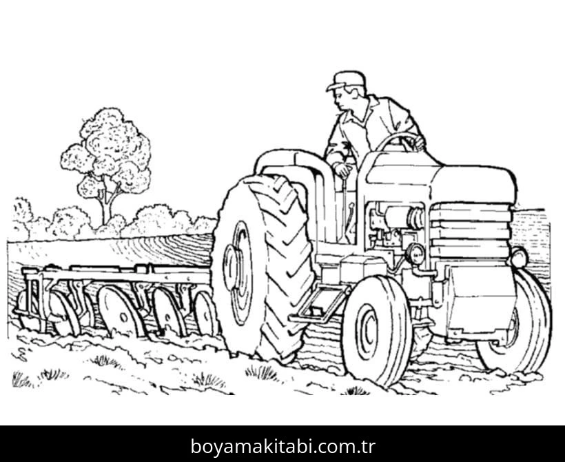 Traktör boyama sayfası – çizgi film temalı, basit çizim
