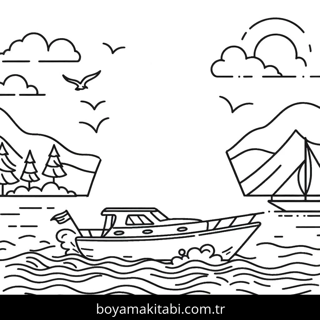 Yat boyama sayfası – çizgi film temalı, basit çizim