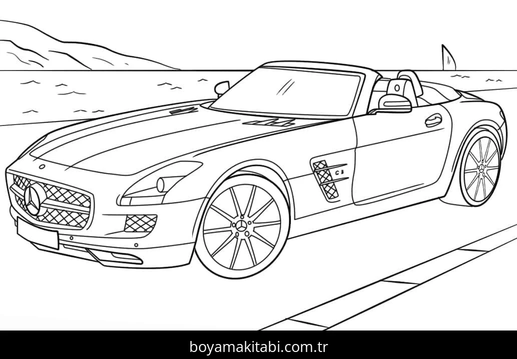 Mercedes boyama sayfası – renkli çizimler, okul öncesi