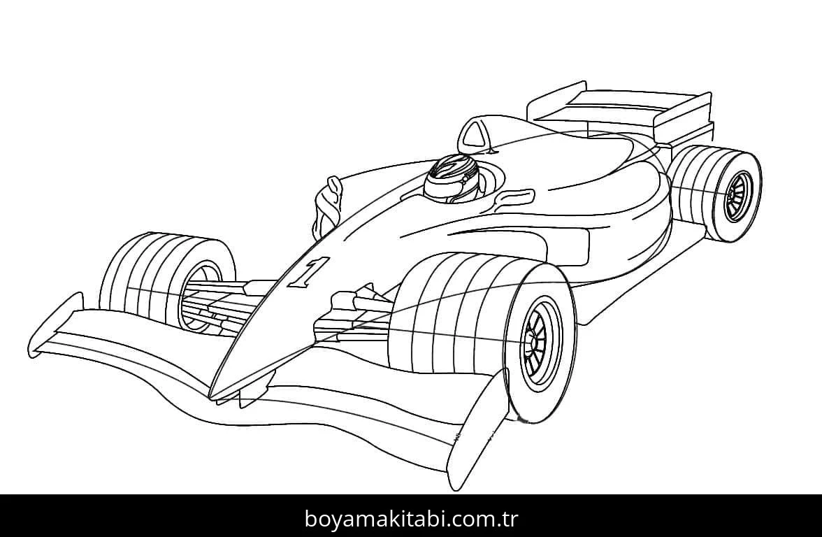 Formula 1 boyama sayfası – kolay boyama, eğitici aktivite