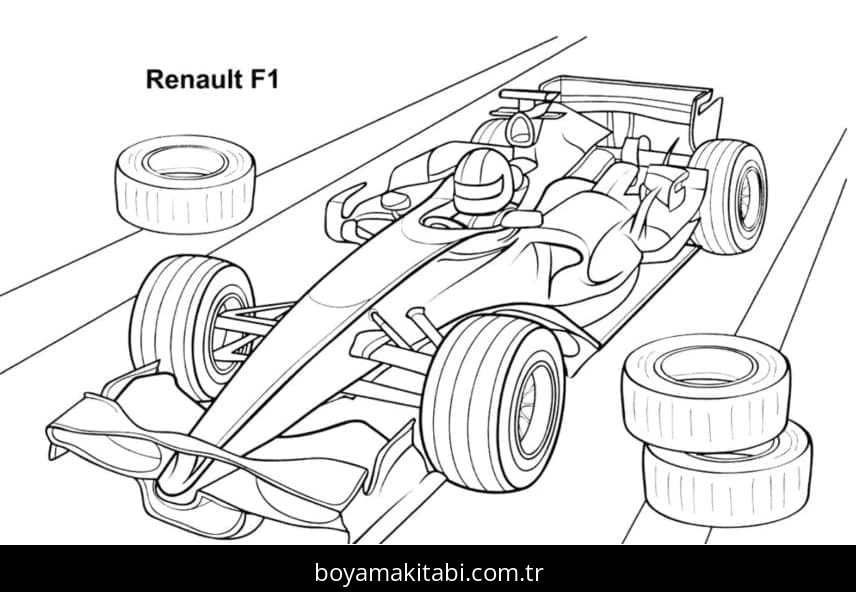 Formula 1 boyama sayfası – sevimli karakter, sanatsal çalışma