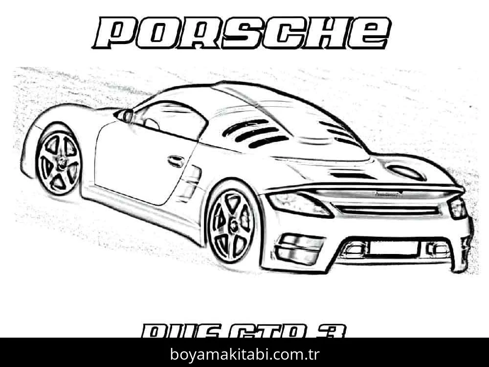 Porsche boyama sayfası – basit çizim, kolay boyama
