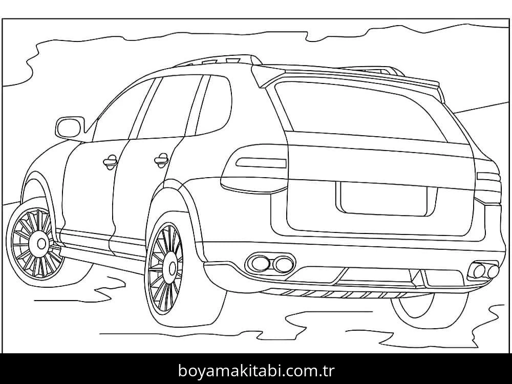 Porsche boyama sayfası – çocuklar için, çizgi film temalı