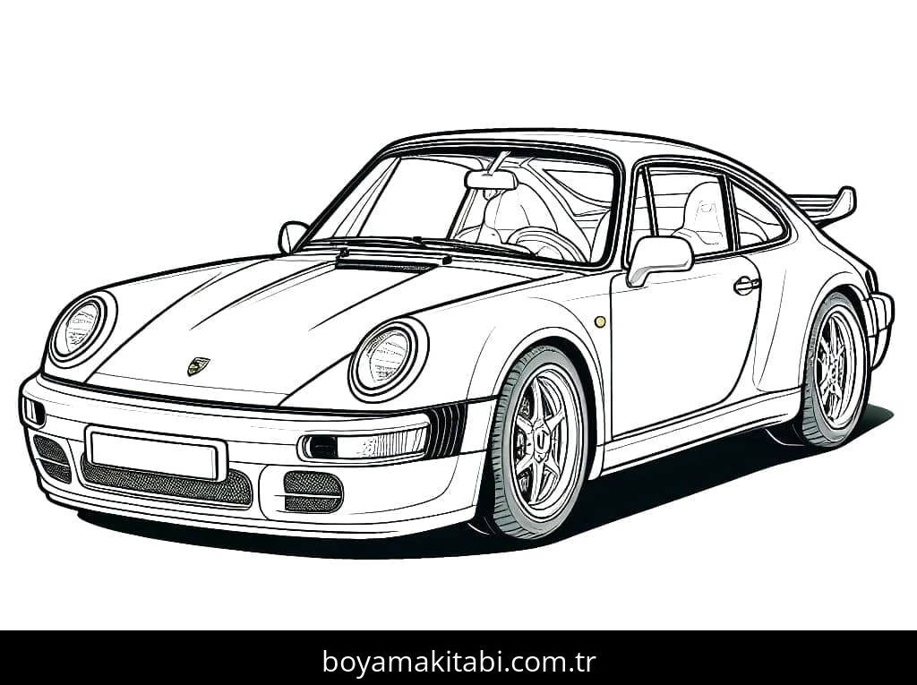 Porsche boyama sayfası – kolay boyama, eğitici aktivite