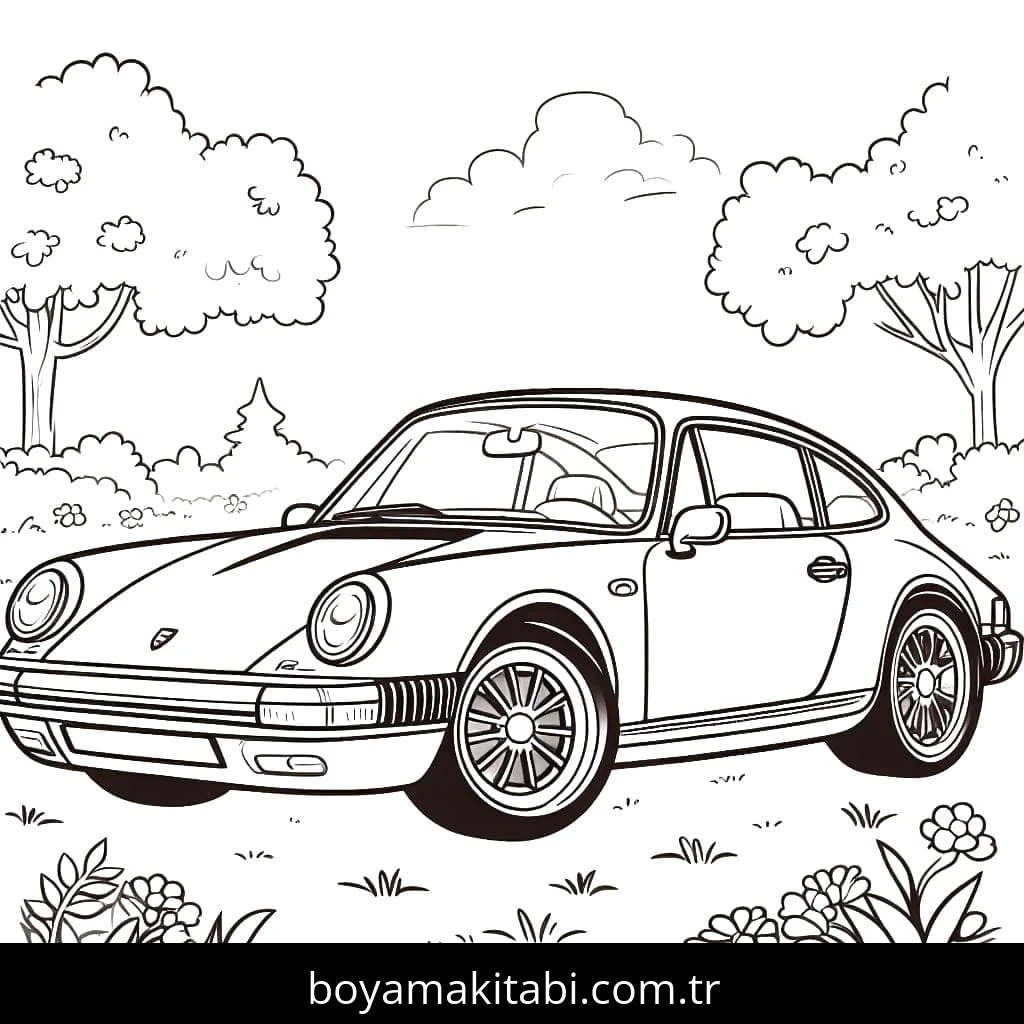 Porsche boyama sayfası – eğlenceli etkinlik, el becerilerini geliştirir