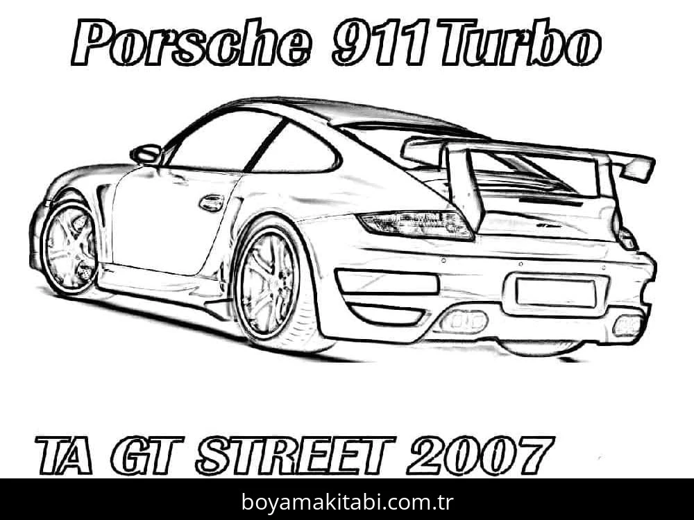 Porsche boyama sayfası – sevimli karakter, sanatsal çalışma