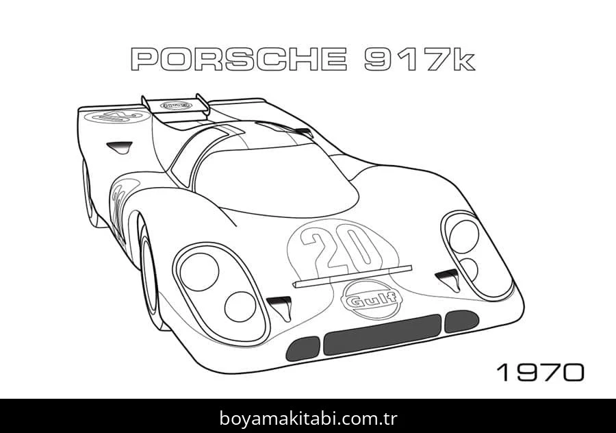 Porsche boyama sayfası – çizgi film temalı, basit çizim