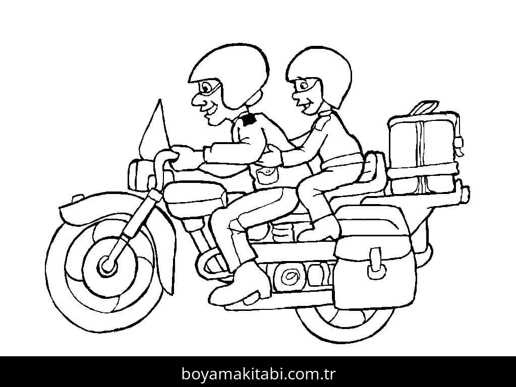 Motosiklet boyama sayfası #178 – sanatsal çalışma, aile ile vakit geçirme