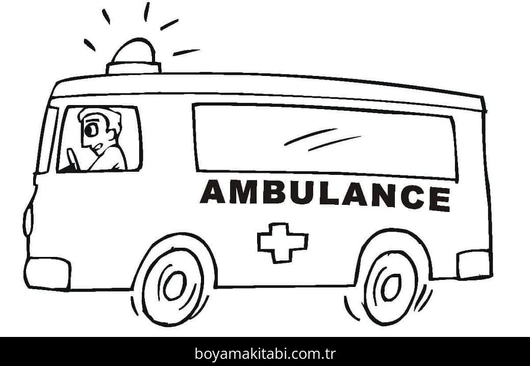Ambulans boyama sayfası – boyama etkinliği, çocuk aktivitesi