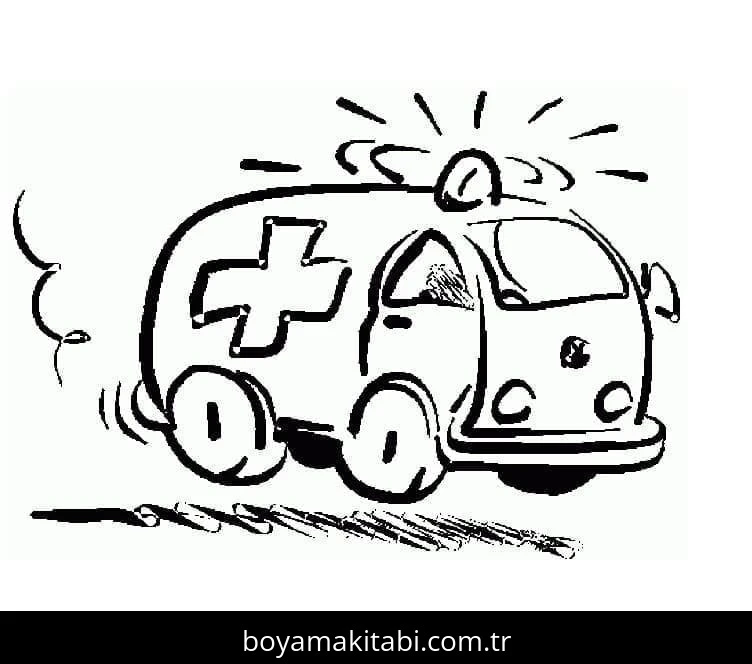Ambulans boyama sayfası – çocuk aktivitesi, PDF indir