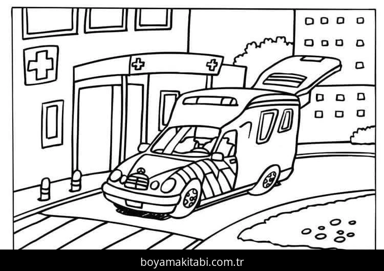 Ambulans boyama sayfası – sanatsal çalışma, çocuklar için