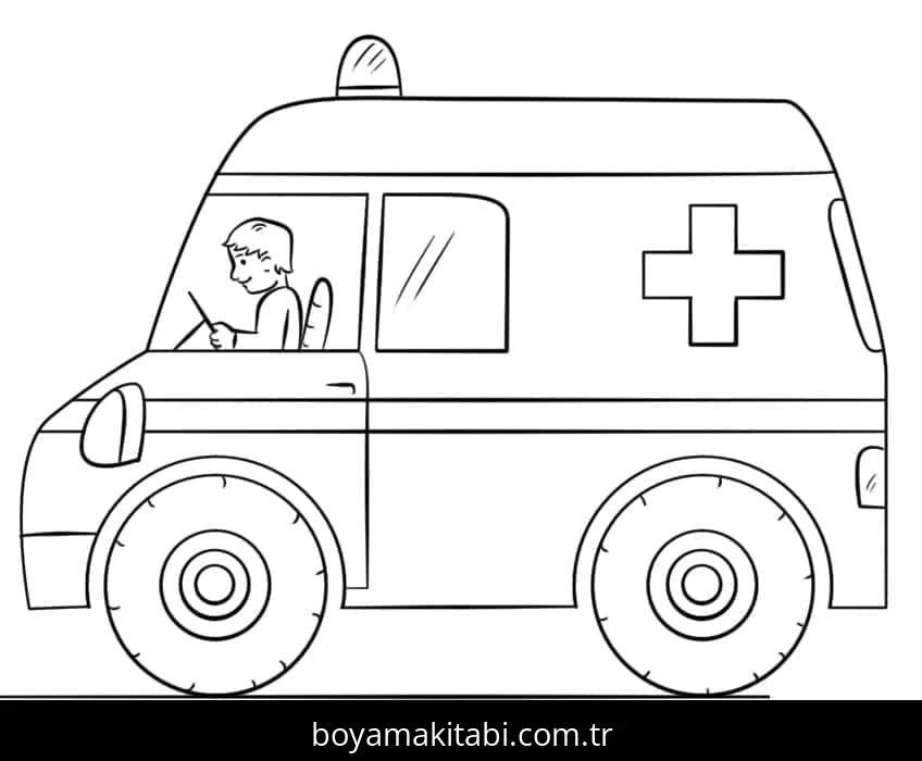 Ambulans boyama sayfası – basit çizim, kolay boyama