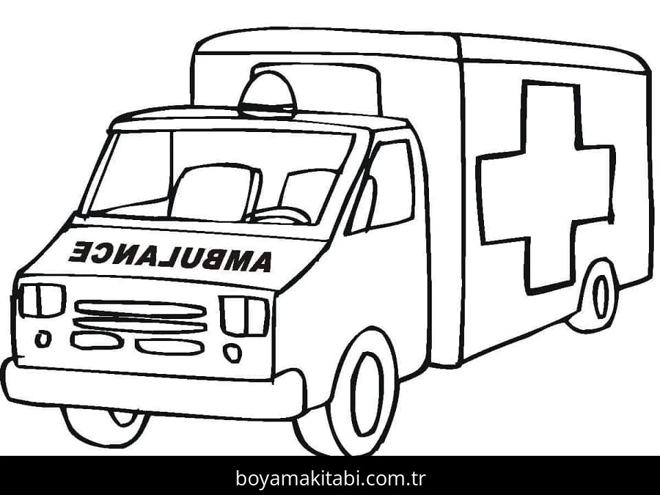 Ambulans boyama sayfası – PDF indir, sevimli karakter