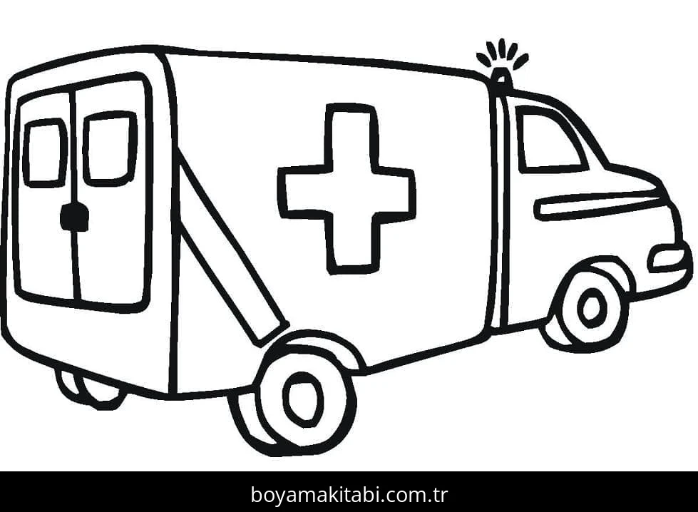 Ambulans boyama sayfası – çocuklar için, çizgi film temalı
