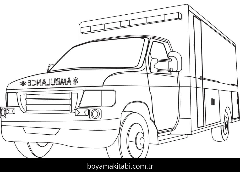 Ambulans boyama sayfası – eğlenceli etkinlik, el becerilerini geliştirir