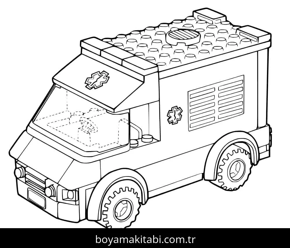 Ambulans boyama sayfası – sevimli karakter, sanatsal çalışma