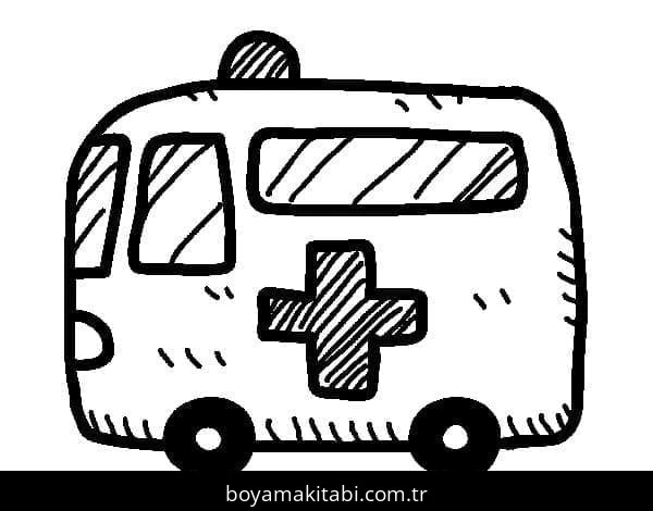 Ambulans boyama sayfası – çizgi film temalı, basit çizim