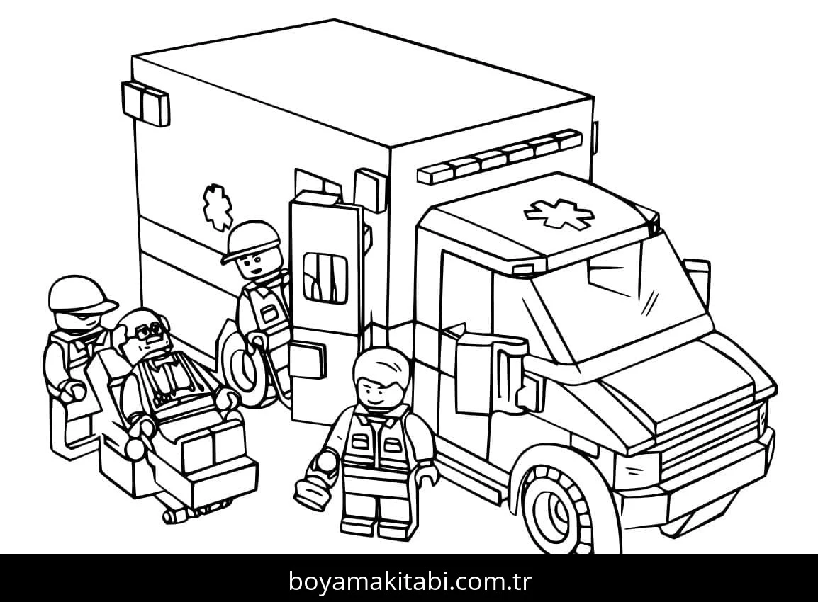 Ambulans boyama sayfası – evde etkinlik, ücretsiz yazdır