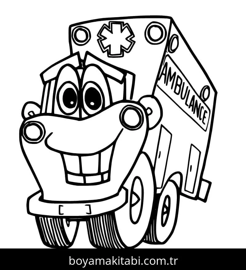 Ambulans boyama sayfası – çocuk aktivitesi, PDF indir