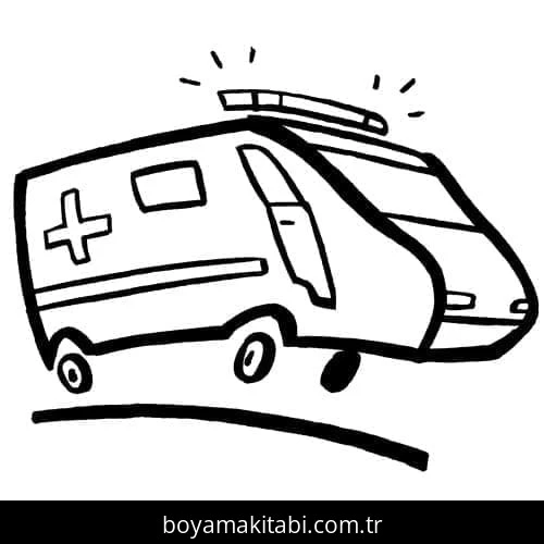 Ambulans boyama sayfası – basit çizim, kolay boyama