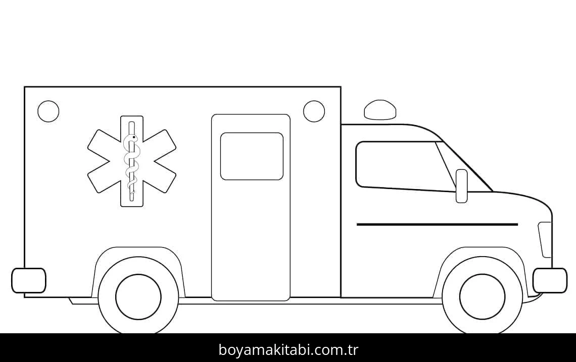 Ambulans boyama sayfası – renkli çizimler, okul öncesi