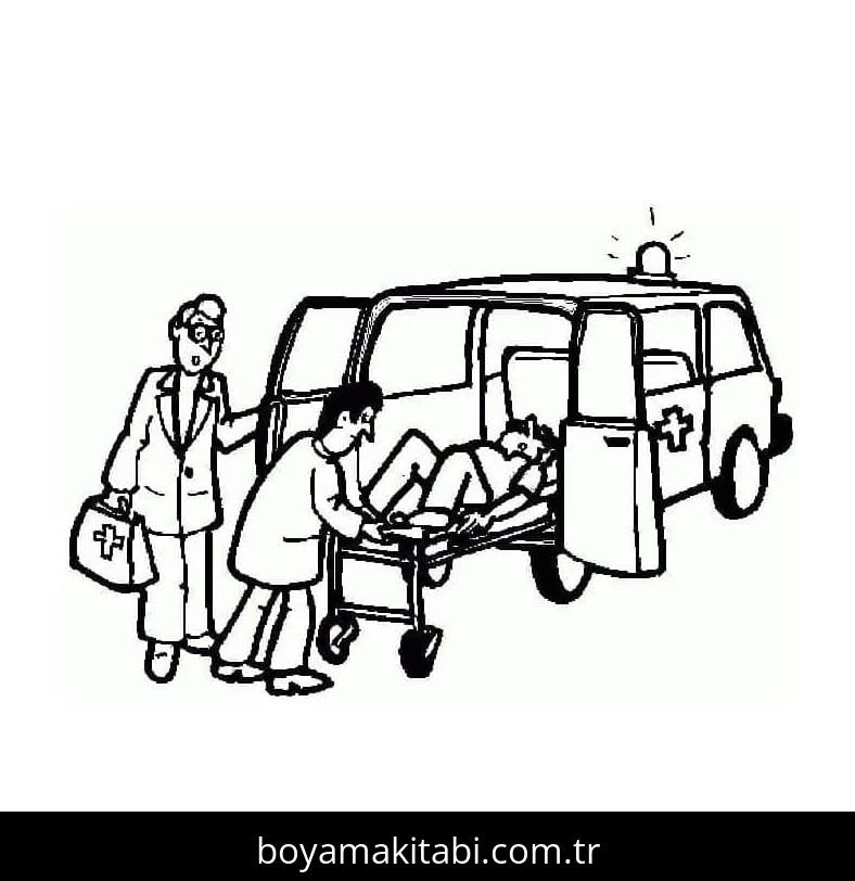 Ambulans boyama sayfası – çocuklar için, çizgi film temalı