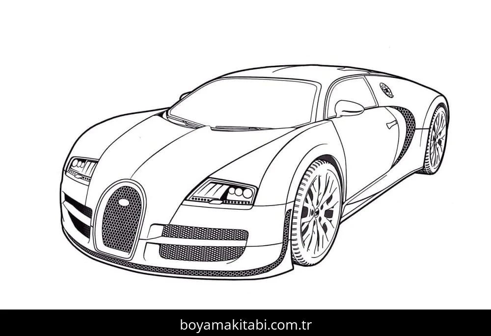 Bugatti boyama sayfası – basit çizim, kolay boyama