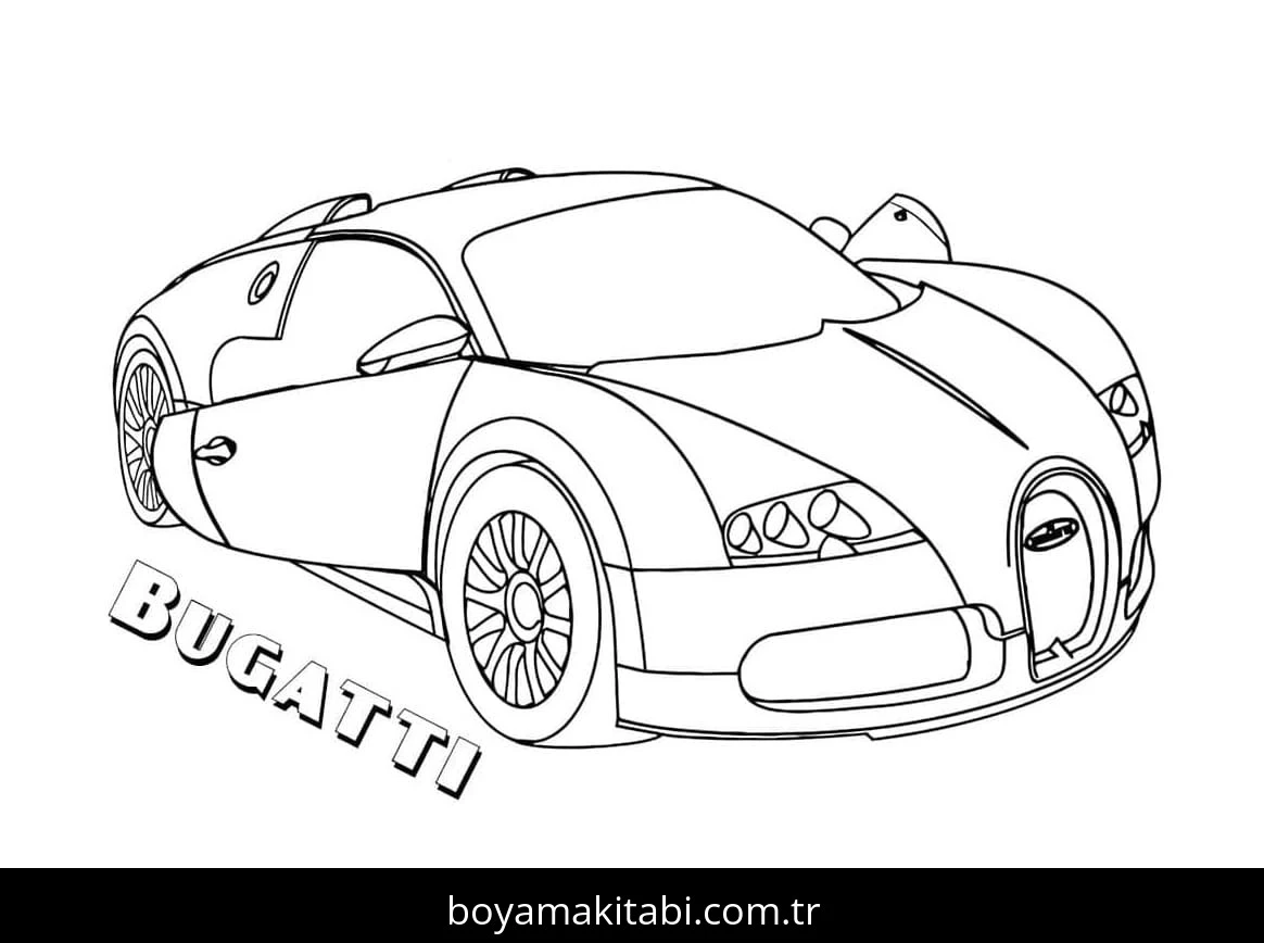 Bugatti boyama sayfası – basit çizim, kolay boyama