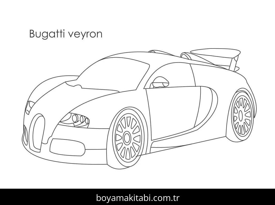 Bugatti boyama sayfası – çocuklar için, çizgi film temalı