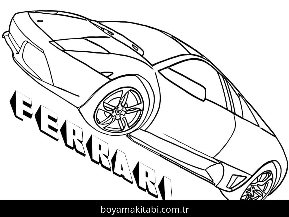 Ferrari boyama sayfası – renkli çizimler, okul öncesi