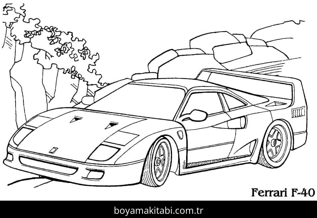 Ferrari boyama sayfası – sevimli karakter, sanatsal çalışma