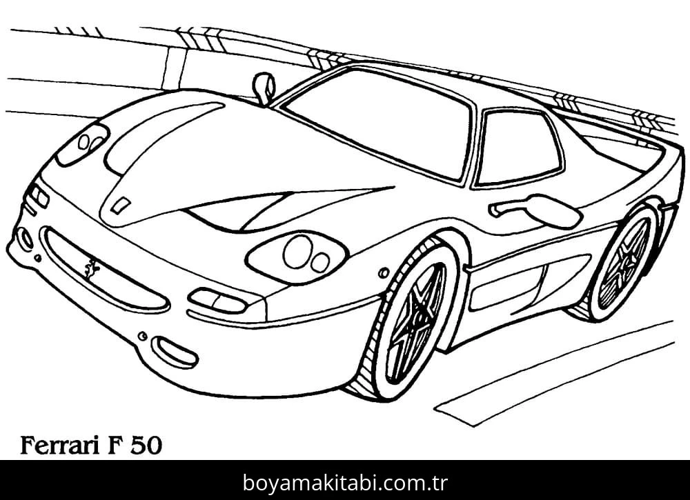 Ferrari boyama sayfası – çizgi film temalı, basit çizim