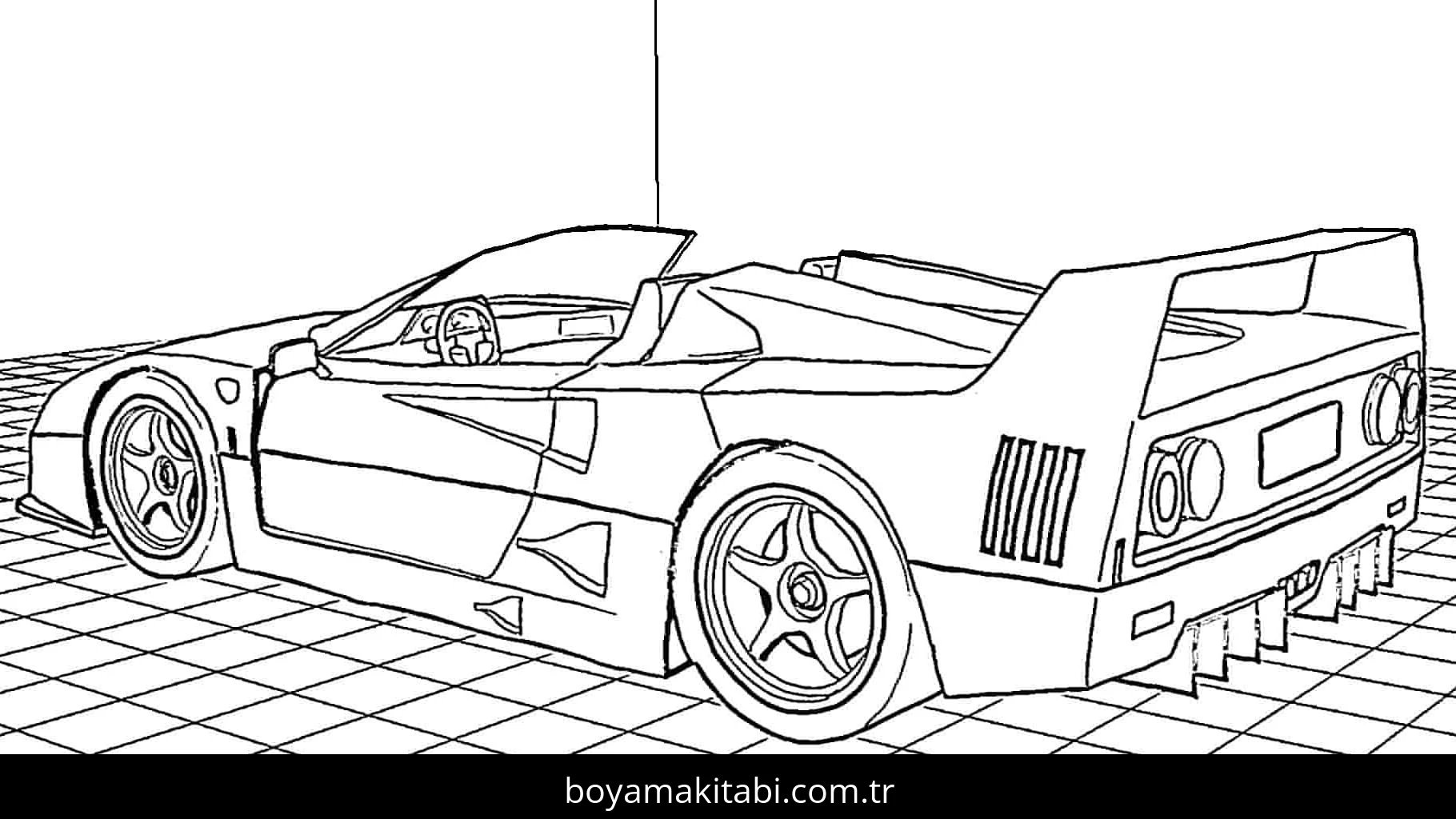 Ferrari boyama sayfası – renkli çizimler, okul öncesi