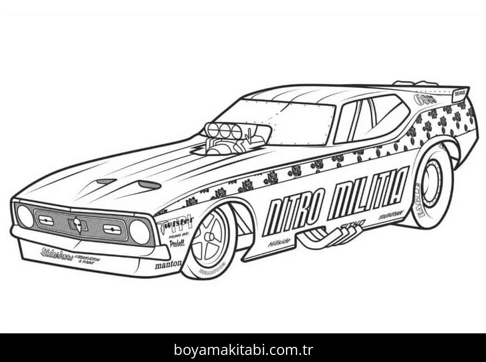 Araba boyama sayfası – sevimli karakter, sanatsal çalışma