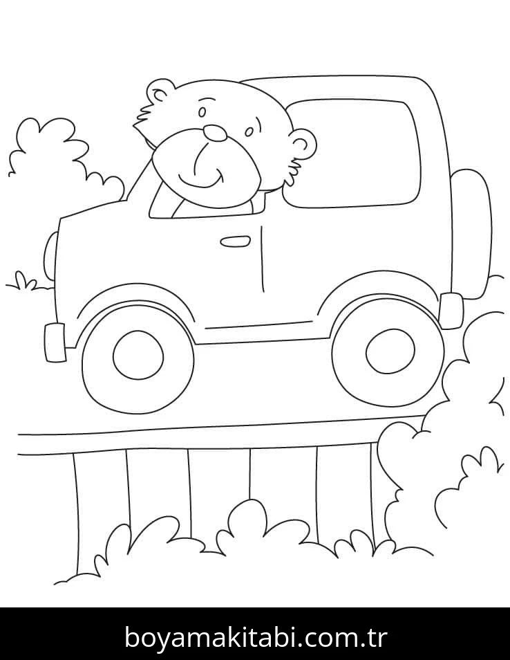 Jeep boyama sayfası – PDF indir, sevimli karakter
