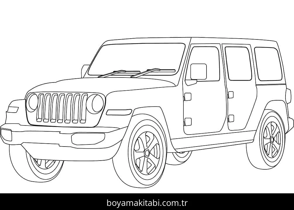 Jeep boyama sayfası – basit çizim, kolay boyama