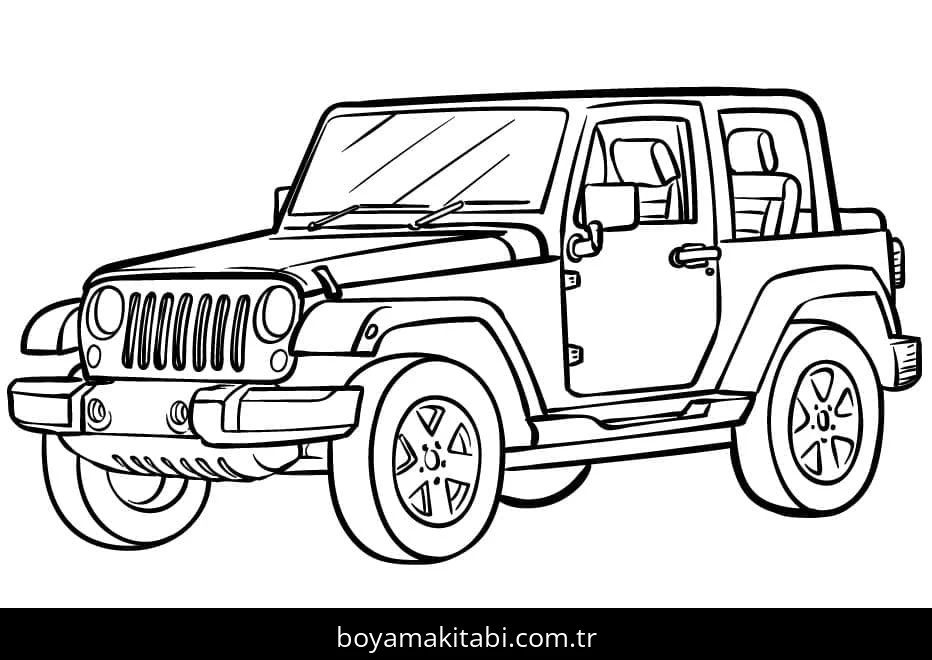 Jeep boyama sayfası – renkli çizimler, okul öncesi